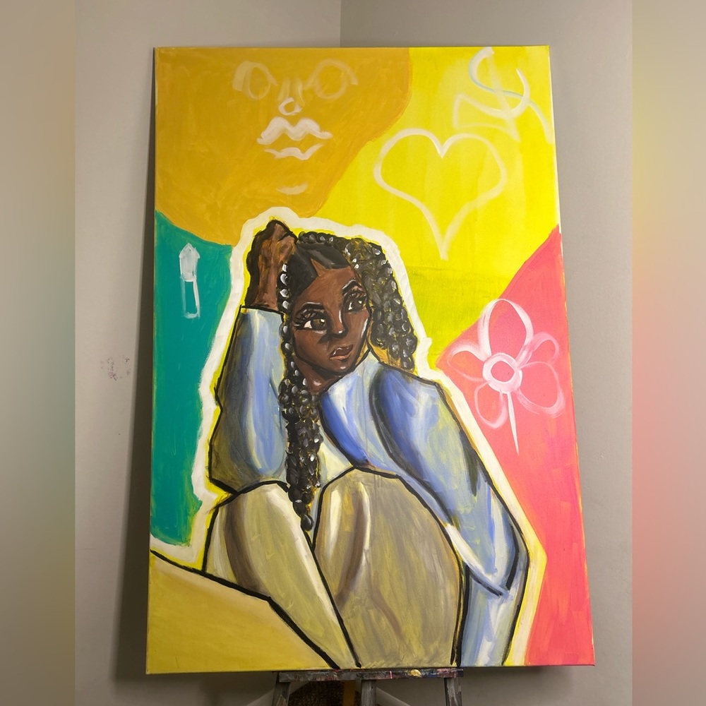 40x60 acrylic stretched canvas sad black girl original
Painting